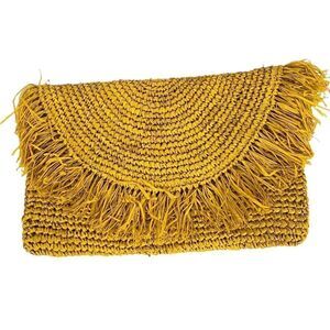 BTB Los Angeles NEW Raffia Clutch Purse Sunny Yellow Zip Closure Resort Natural